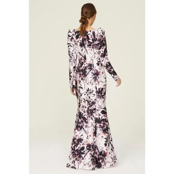 Badgley Mischka Floral Flounce Hem Gown Size 8 with Fabric Snags